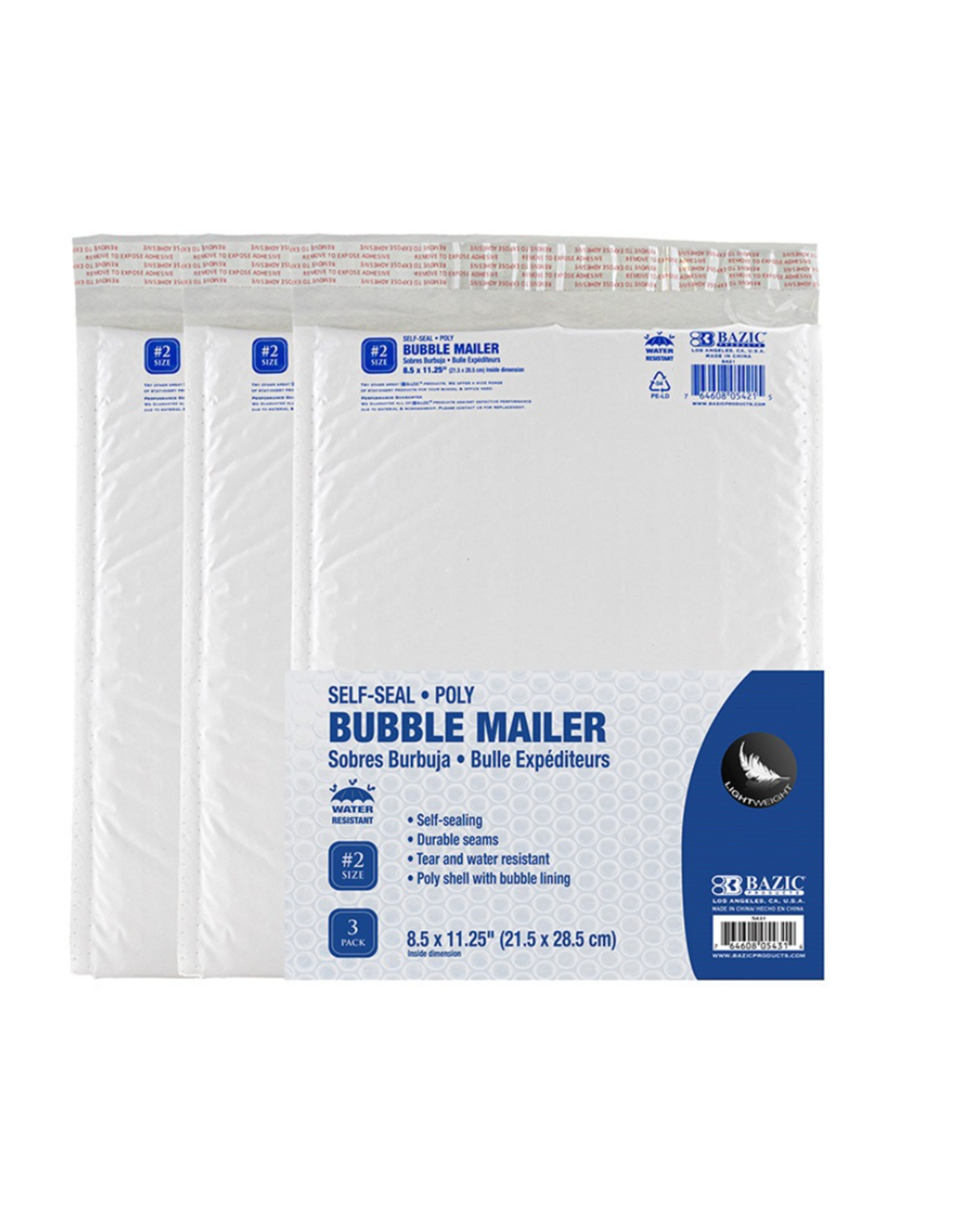 SELF-SEAL POLY -  BUBBLE MAILER  8.5x11.25"  3/PACK