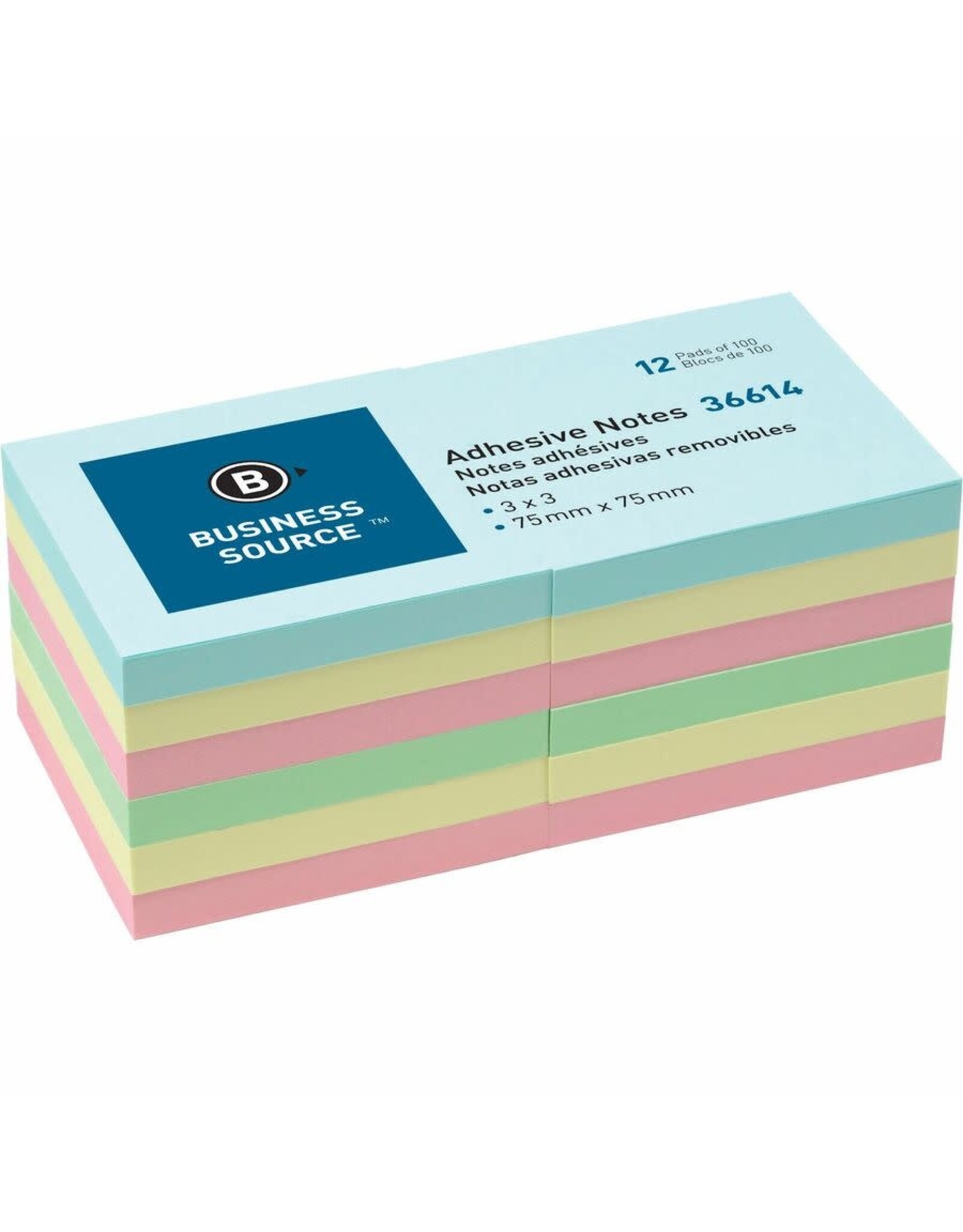 BUSINNESS SOURCE STICKY NOTES PASTEL COLORS 3X3 - 12 PADS ( 1,200 SHEETS )