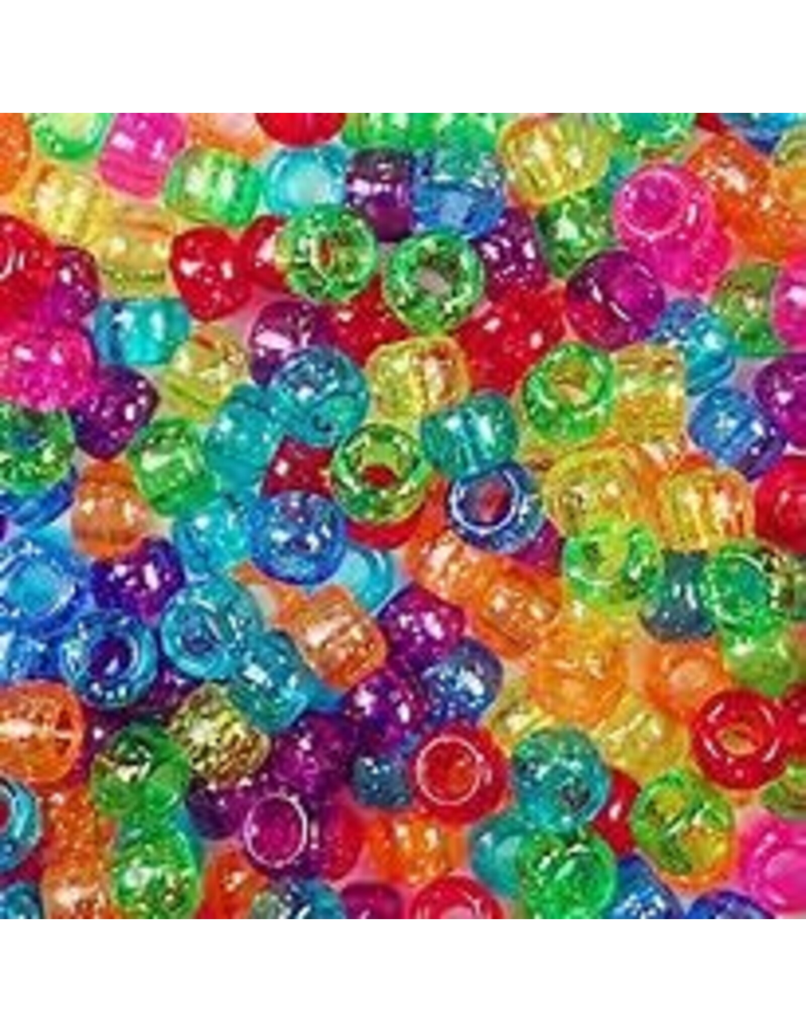 PONY BEADS: TRANSLUCENT GLITTER MULTI COLOR 6mmX9mm 900 PACK