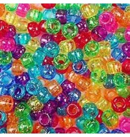 PONY BEADS: TRANSLUCENT GLITTER MULTI COLOR 6mmX9mm 900 PACK