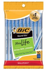 BIC PENS BLUE  ROUND STICK - 10 PACK