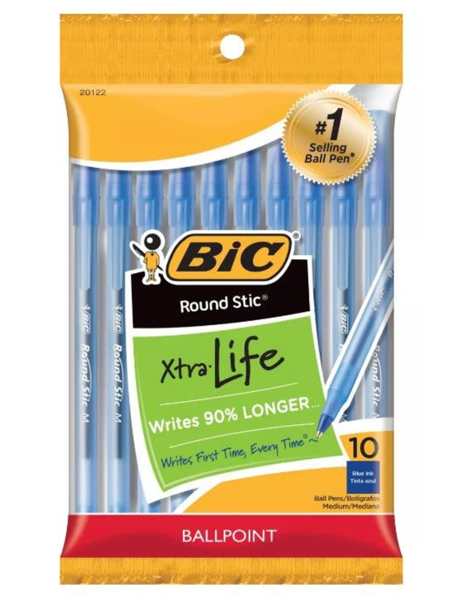 BIC PENS BLUE  ROUND STICK - 10 PACK