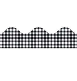 EXTRA WIDE SCALLOPED BORDER:  BLACK AND WHITE GINGHAM - 3 1/4"x37'