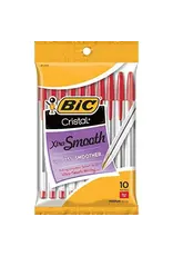 PENS - BIC CRISTAL EXTRA SMOOTH BALL POINT,  RED  - 10 PACK