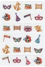 STICKERS: ASSORTED PURIM SYMBOLS ROUND 24 STICKERS, 10 SHEETS