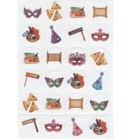 STICKERS: ASSORTED PURIM SYMBOLS ROUND 24 STICKERS, 10 SHEETS