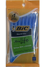 PENS - BIC  ROUND STICK, BLUE - 8 PACK