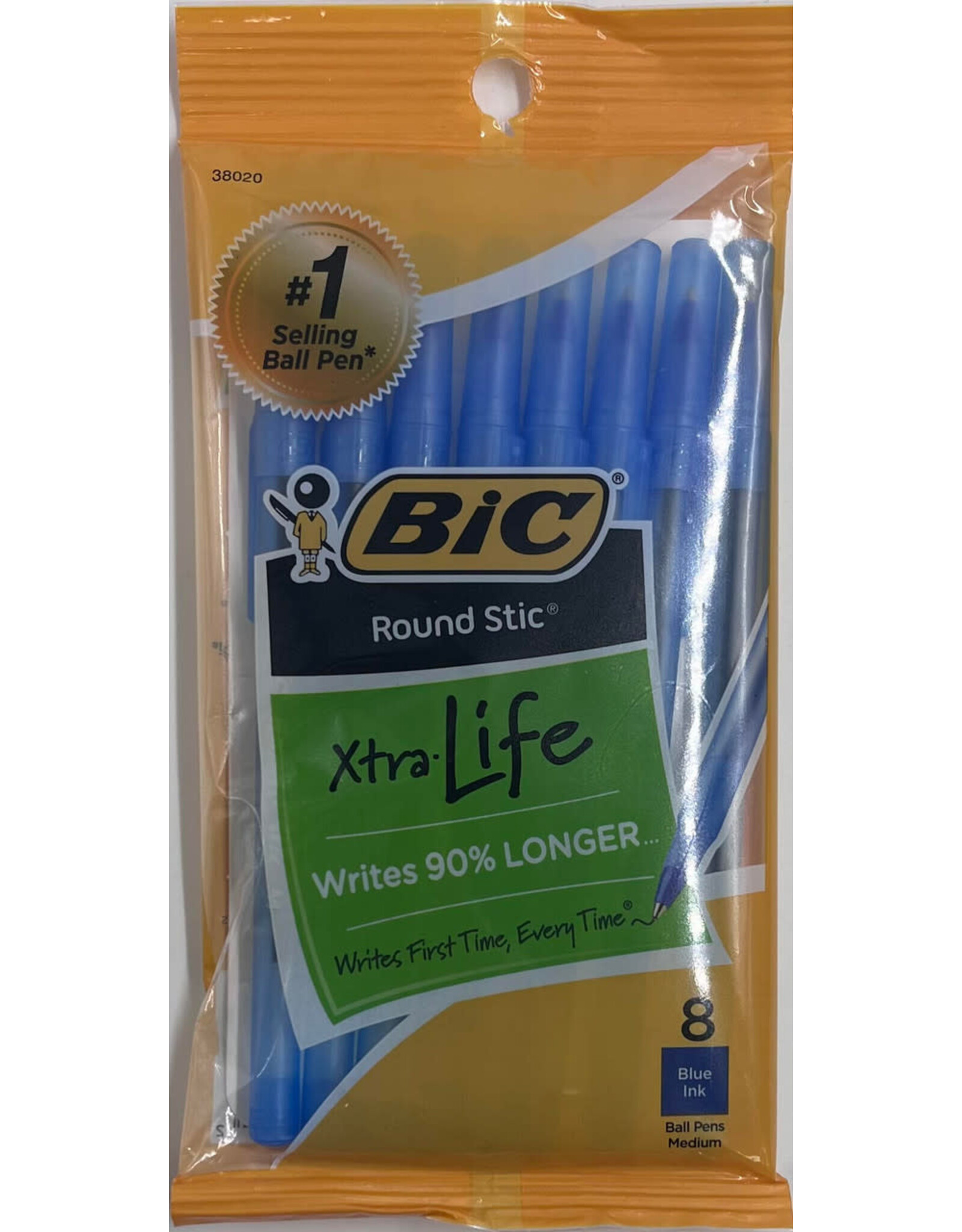 PENS - BIC  ROUND STICK, BLUE - 8 PACK