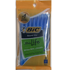 PENS - BIC  ROUND STICK, BLUE - 8 PACK