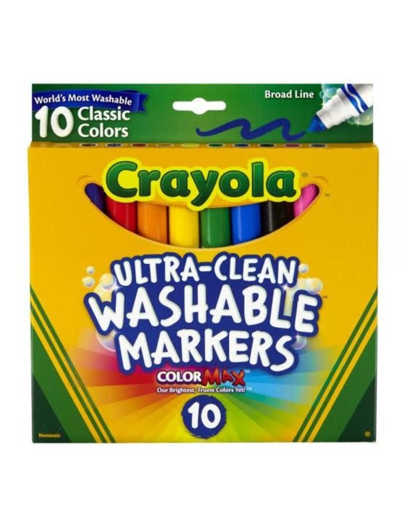 CRAYOLA MARKERS WASHABLE  CLASSIC COLORS BROAD LINE 10 PACK