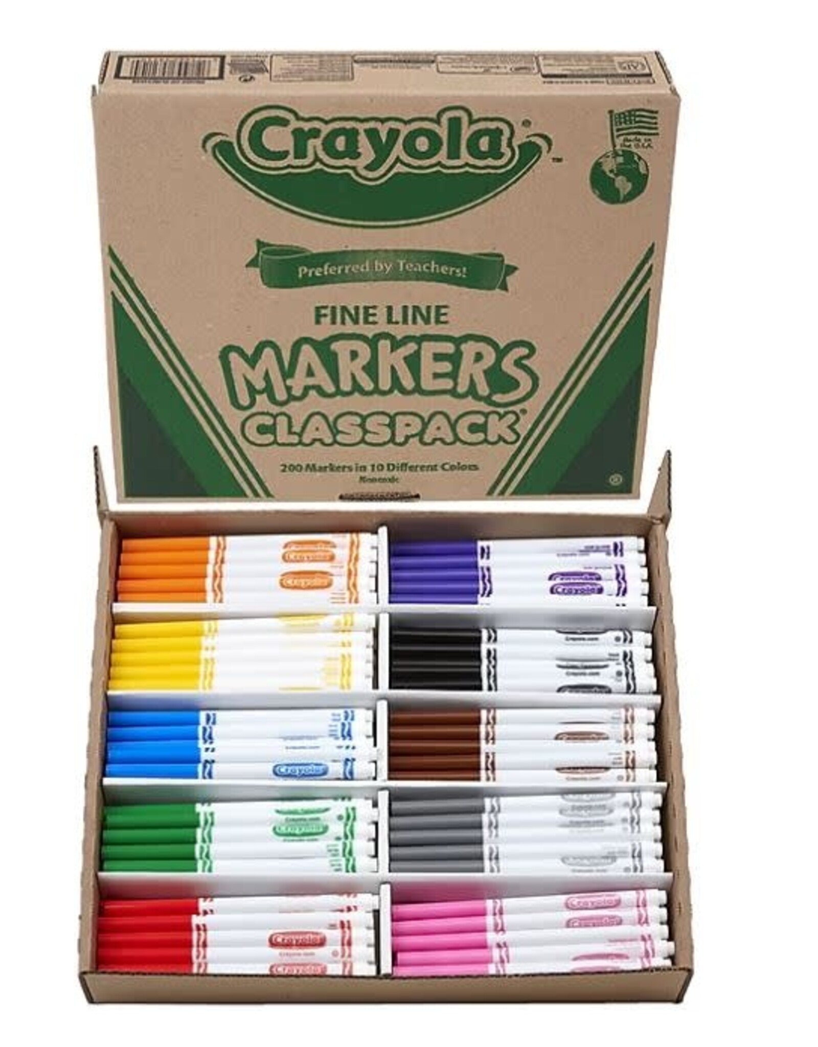 CRAYOLA CLASSPACK: FINE LINE  MARKERS 200 PACK 10 COLORS