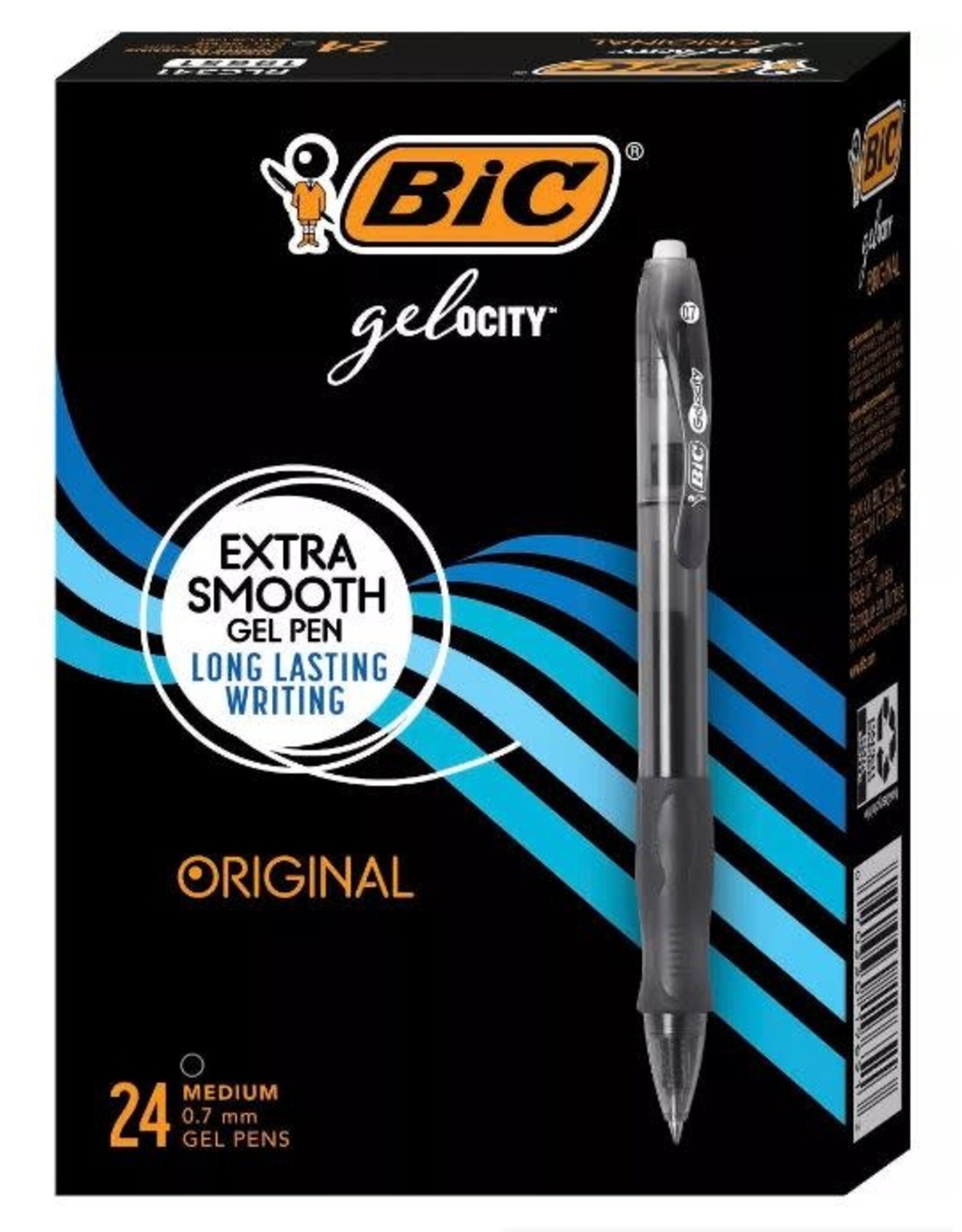 BIC GELOCITY PENS  RETRACTABLE 0.7mm , BLACK - 24 PACK