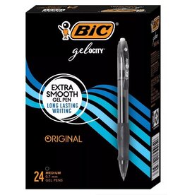 BIC GELOCITY PENS  RETRACTABLE 0.7mm , BLACK - 24 PACK