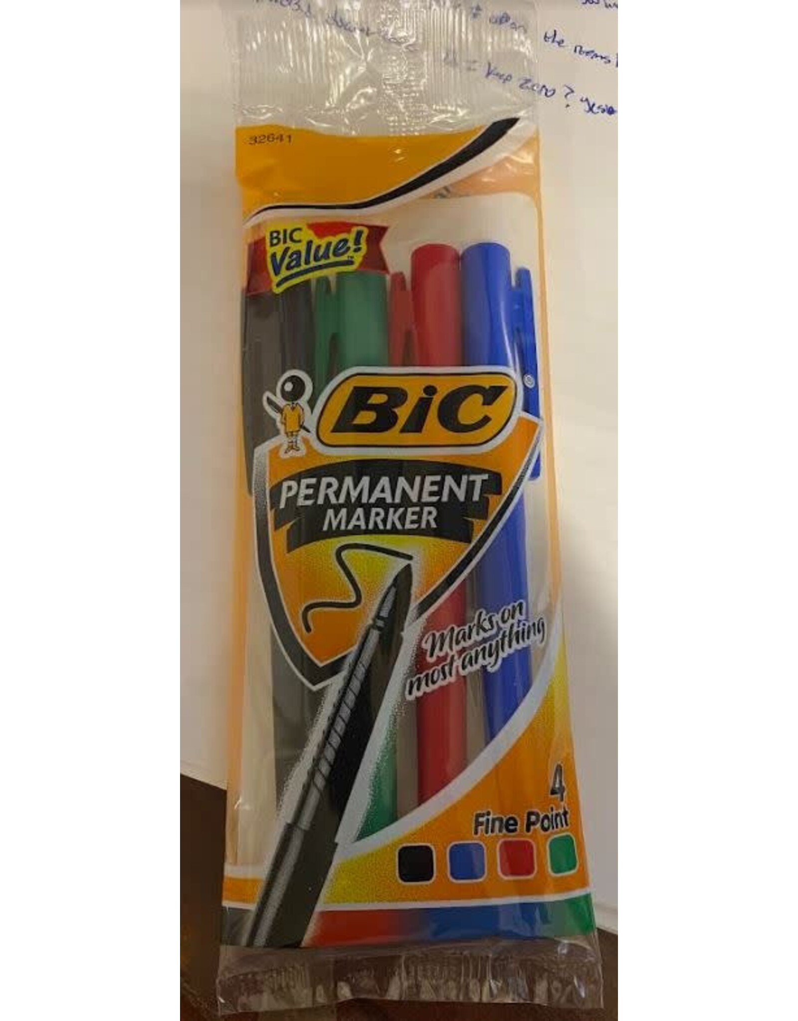 MARKER  BIC PERMANENT ASSORTED COLORS  FINE POINT 4 PACK