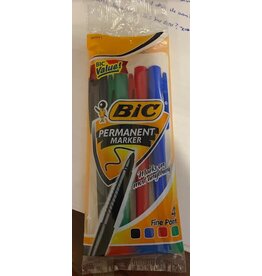 MARKER  BIC PERMANENT ASSORTED COLORS  FINE POINT 4 PACK
