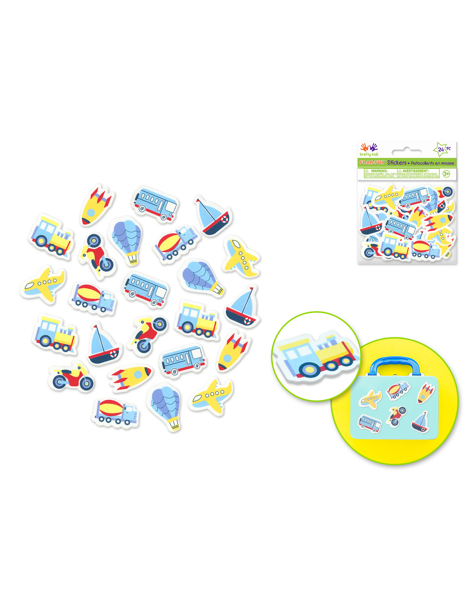 FOAM STICKER  ASSORTED TRANSPORTATION 24 PACK