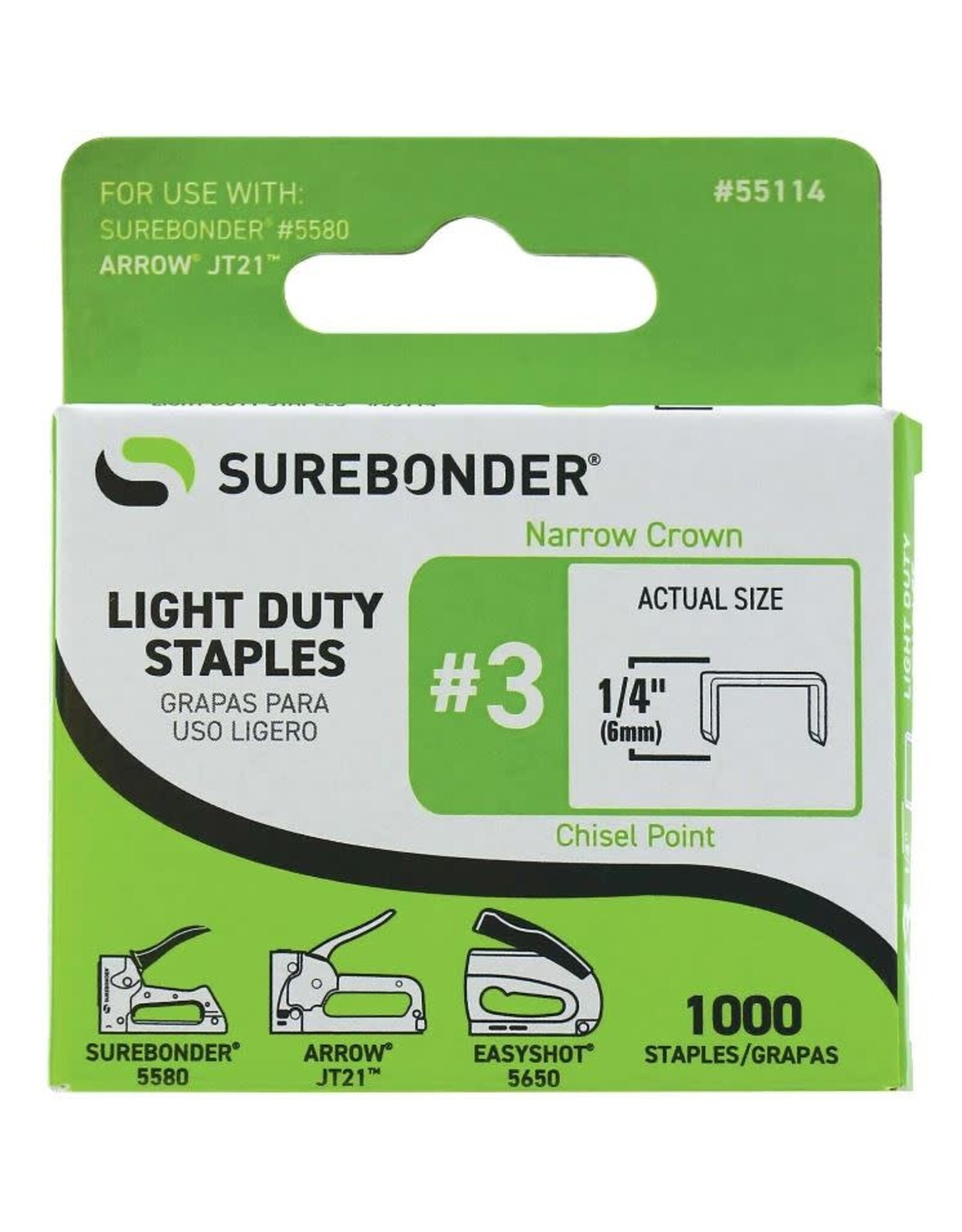 SUREBONDER #3 LIGHT DUTY 1/4" STAPLE GUN STAPLES 1000 STAPLES