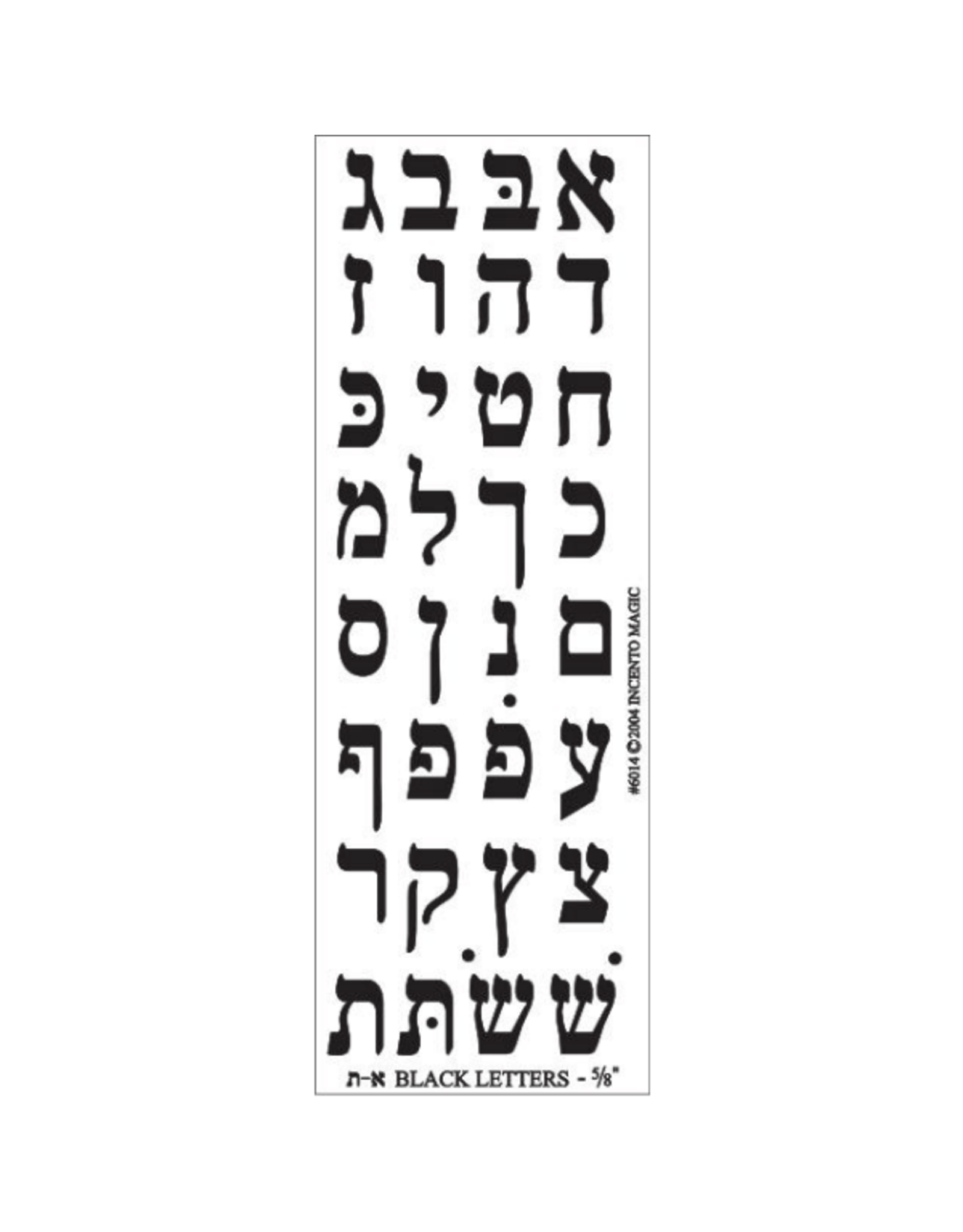 incento magic STICKERS  BLACK ALEF BEIS DIE-CUT - 6 SHEETS