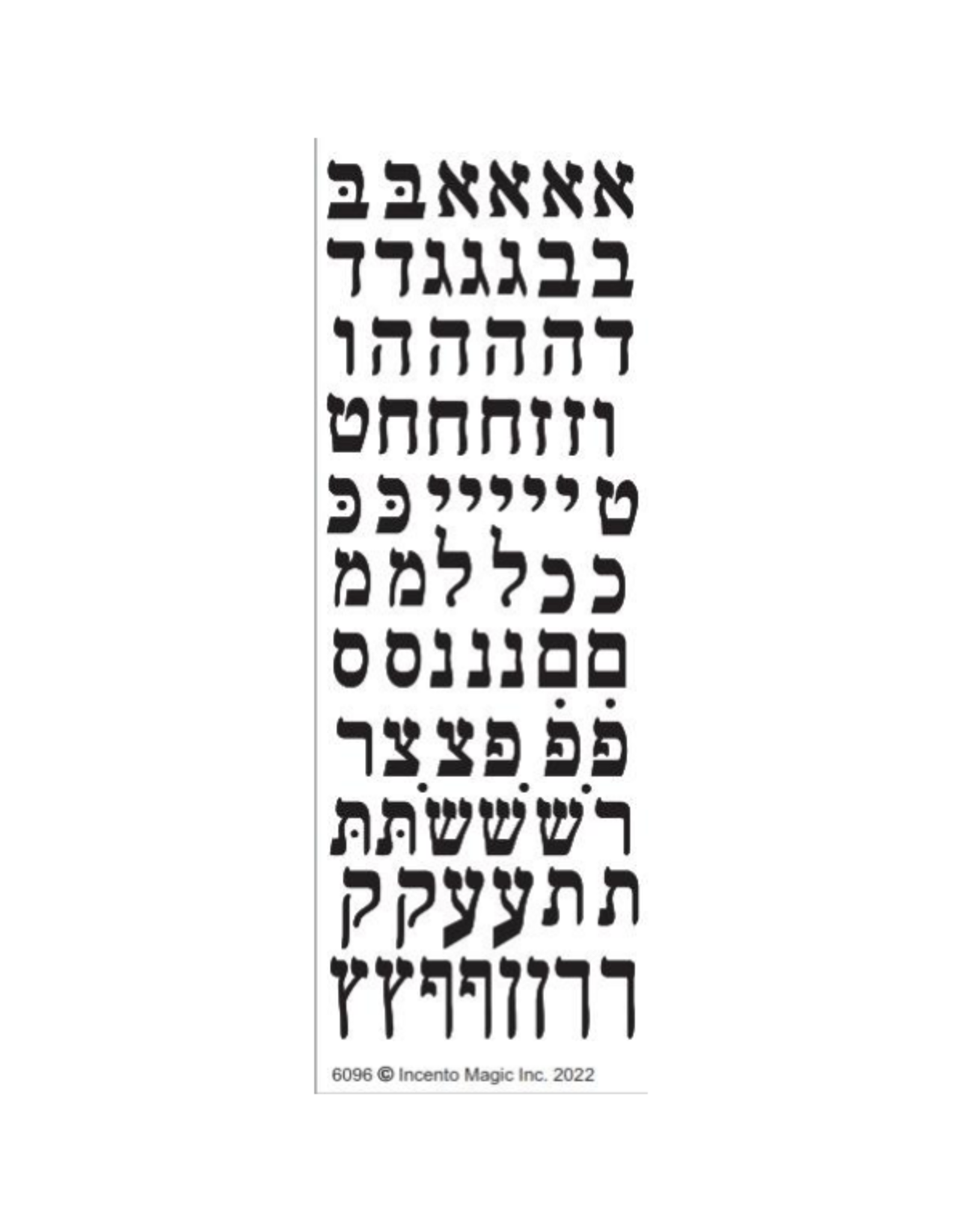incento magic STICKERS: BLACK ALEF BEIS DIE CUT .5" - 6 SHEETS