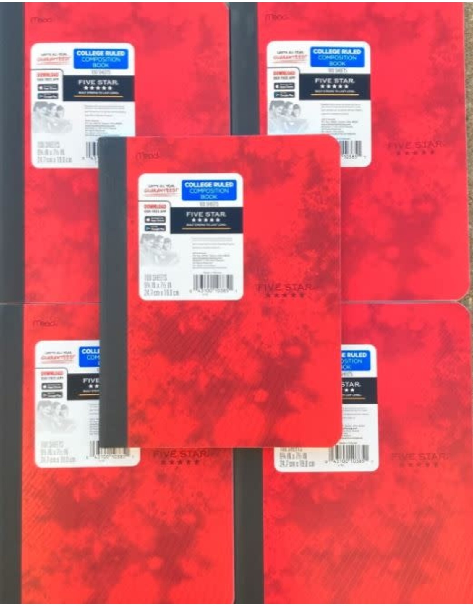 FIVE STAR COMPOSITION NOTEBOOK - 9 3/4"X7 1/4" COLLEGE RULED 100 SHEETS, POLY COVER ASSORTED DESIGNS
