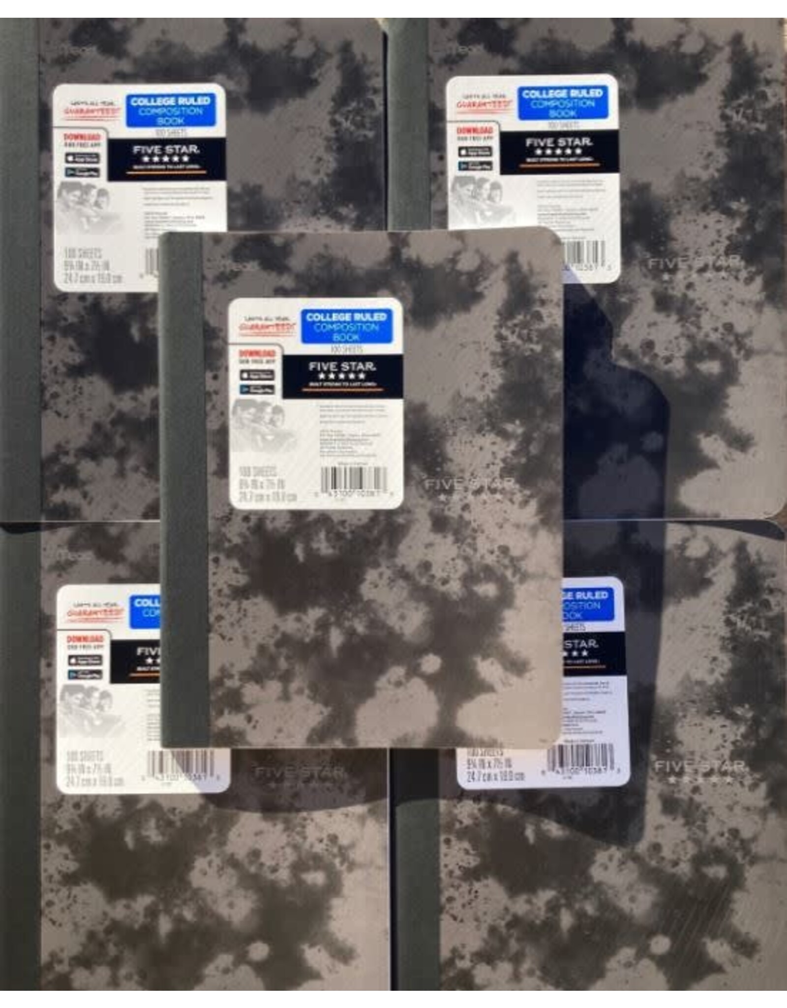 FIVE STAR COMPOSITION NOTEBOOK - 9 3/4"X7 1/4" COLLEGE RULED 100 SHEETS, POLY COVER ASSORTED DESIGNS