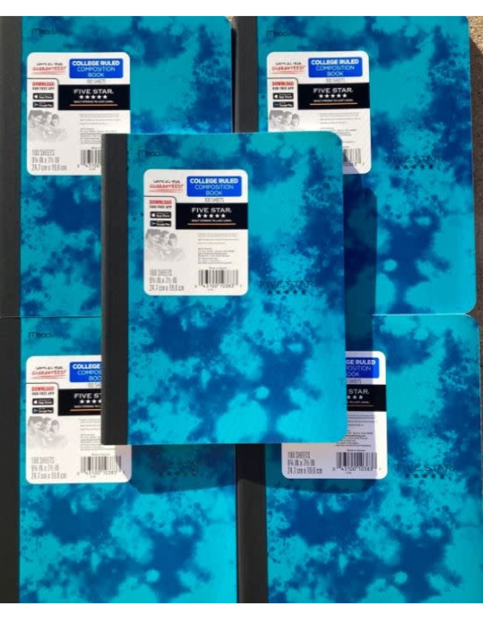 FIVE STAR COMPOSITION NOTEBOOK - 9 3/4"X7 1/4" COLLEGE RULED 100 SHEETS, POLY COVER ASSORTED DESIGNS