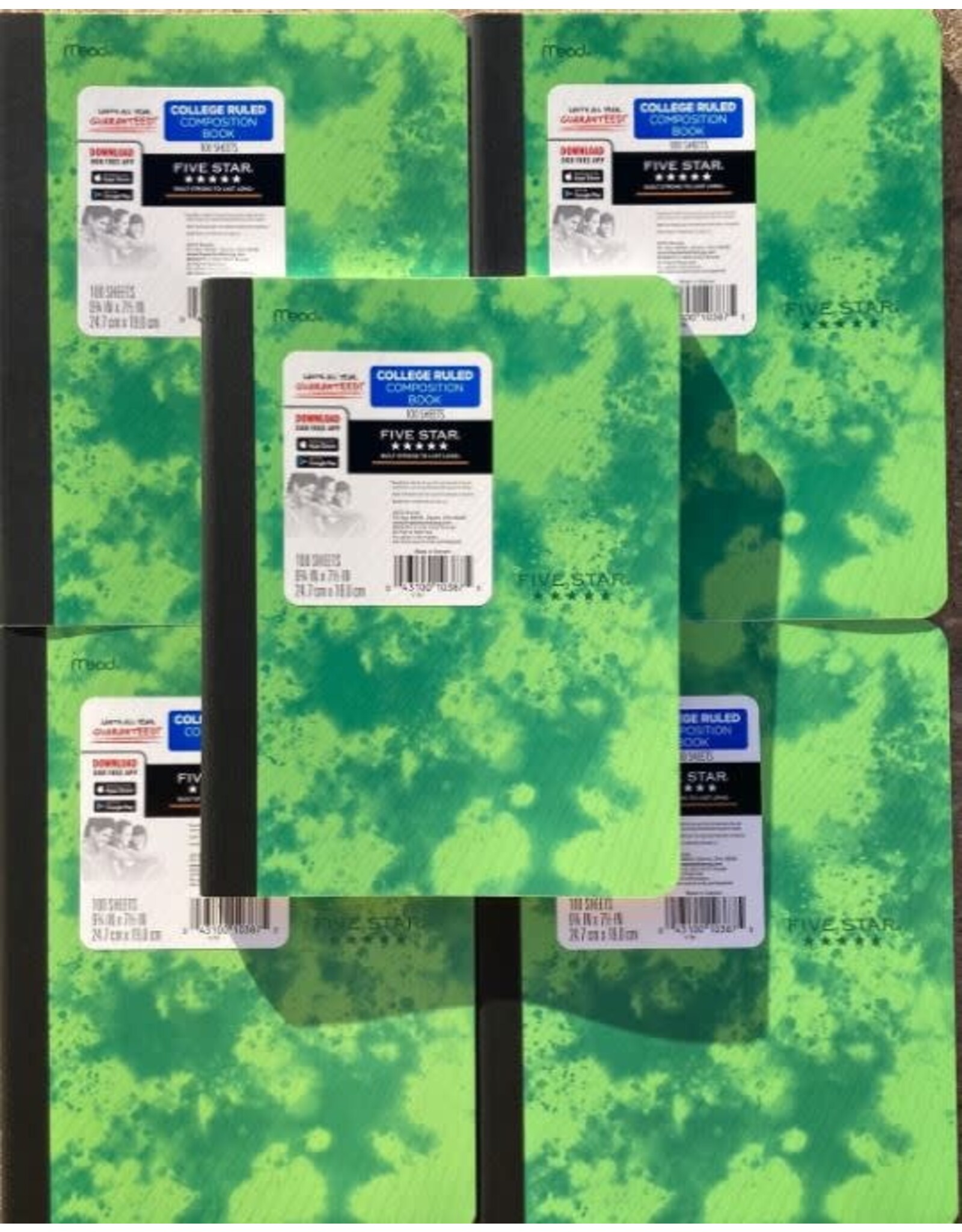 FIVE STAR COMPOSITION NOTEBOOK - 9 3/4"X7 1/4" COLLEGE RULED 100 SHEETS, POLY COVER ASSORTED DESIGNS