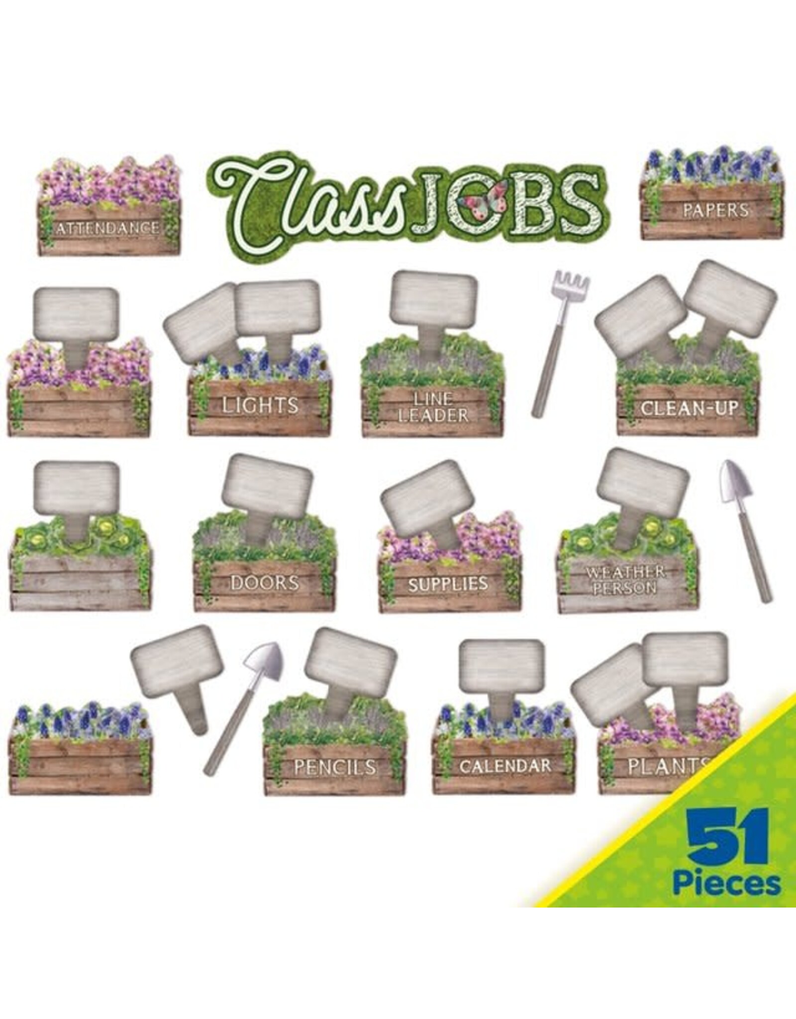 Bulletin Board Set Curiosity Garden Class Jobs - 54 Pieces