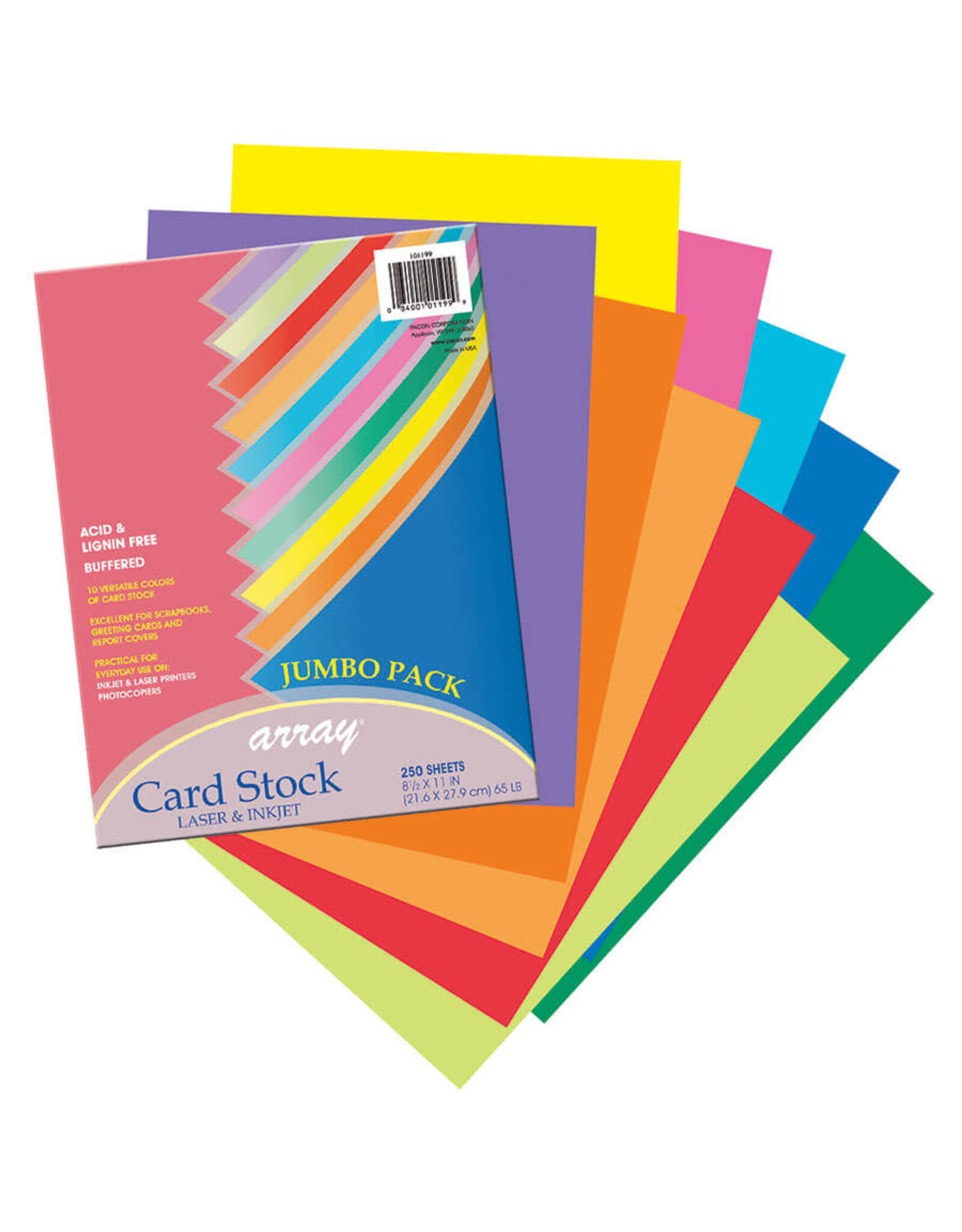 CARDSTOCK: 65LB 8 1/2"X11"   ASSORTED BOLD COLORS 250 SHEETS