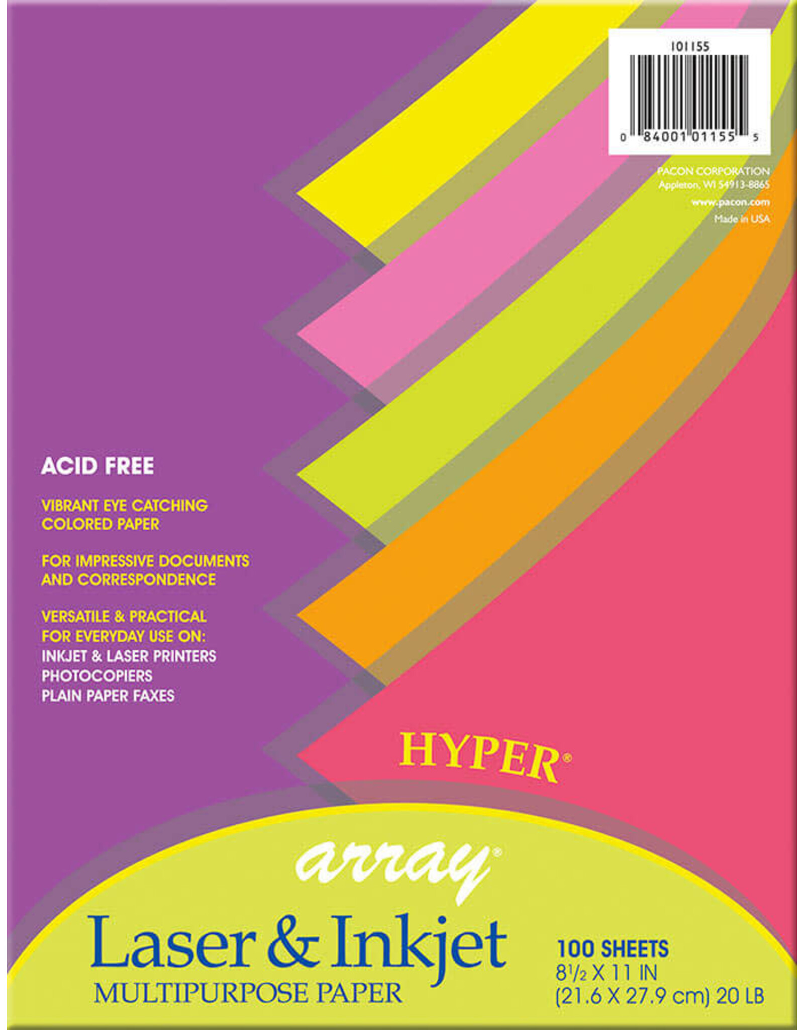 COPY PAPER: 20LB 8 1/2"X11"  ASSORTED HYPER PAPER 100 SHEETS
