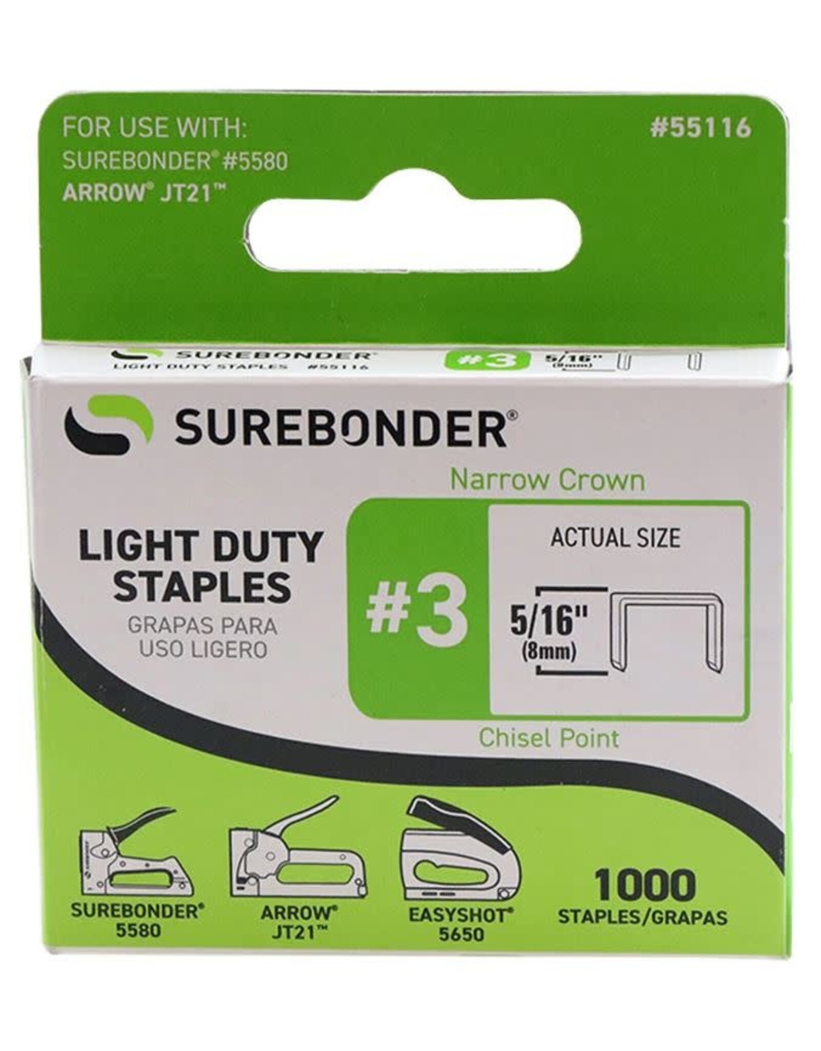 SUREBONDER #3 LIGHT DUTY 5/16" STAPLE GUN STAPLES 1000 STAPLES