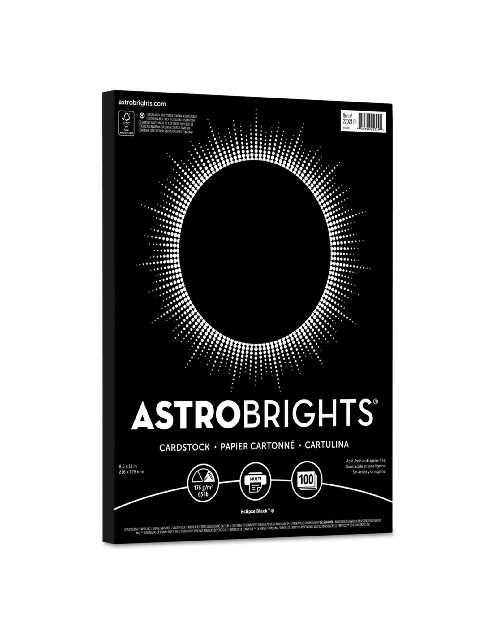 CARDSTOCK ASTROBRIGHT: 65LB  8½''x11'' BLACK - 100 SHEETS