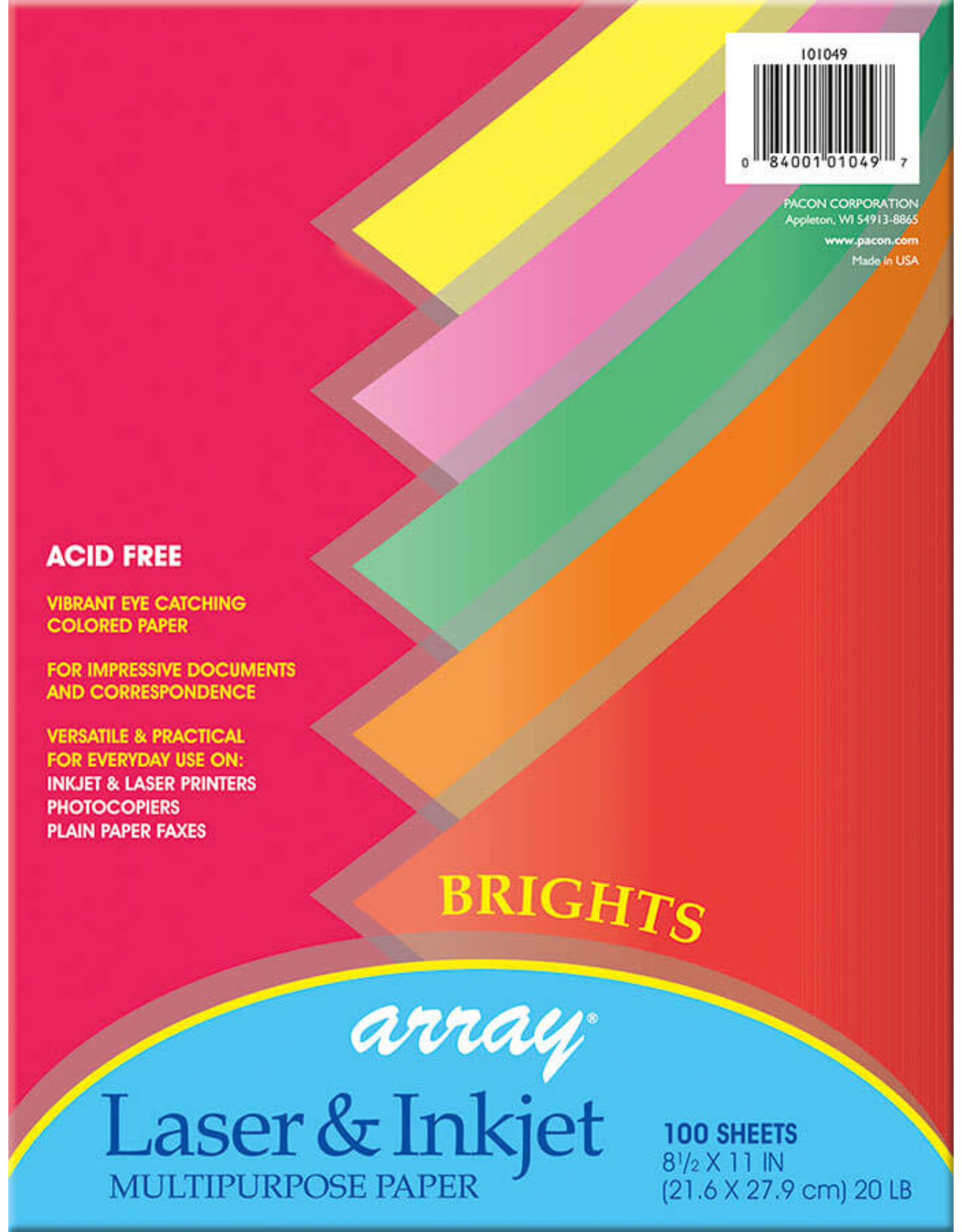 COPY PAPER: 20LB 8 1/2"X11" ASSORTED BRIGHT PAPER 100 SHEETS