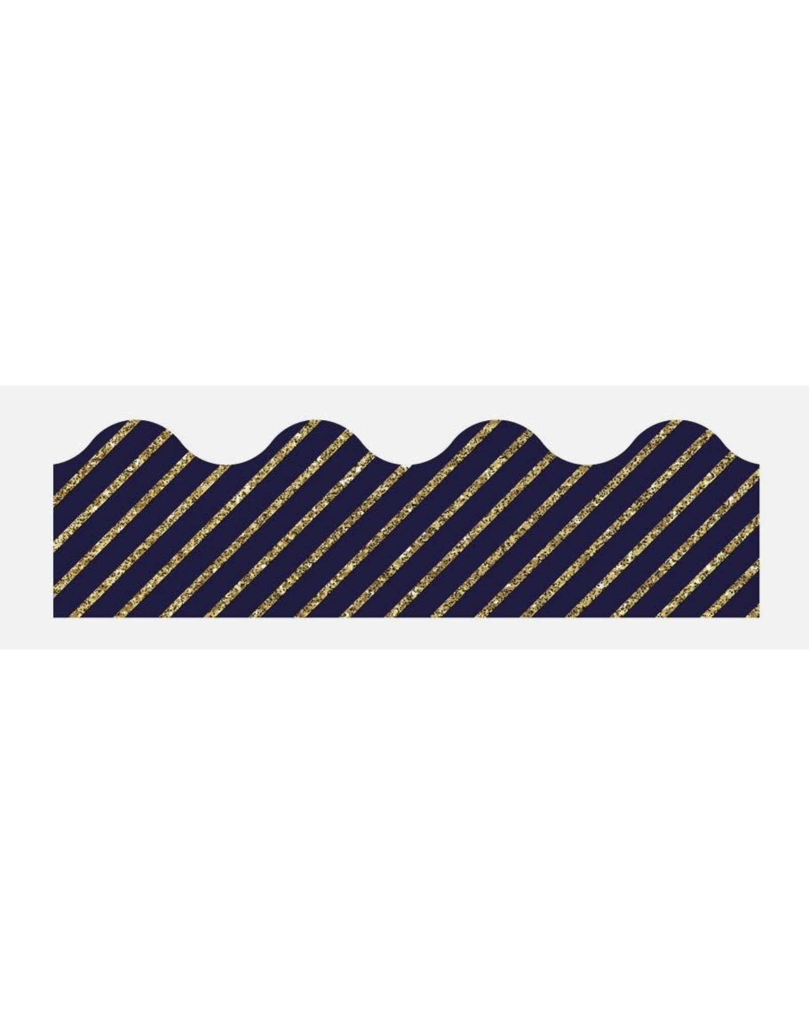 SCALLOPED  BORDERS NAVY GOLD GLITTER  STRIPE - 2 1/4"X39'
