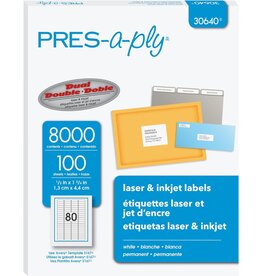 pres-a-ply WHITE MAILING LABELS - 80 PER SHEET -  100 SHEETS
