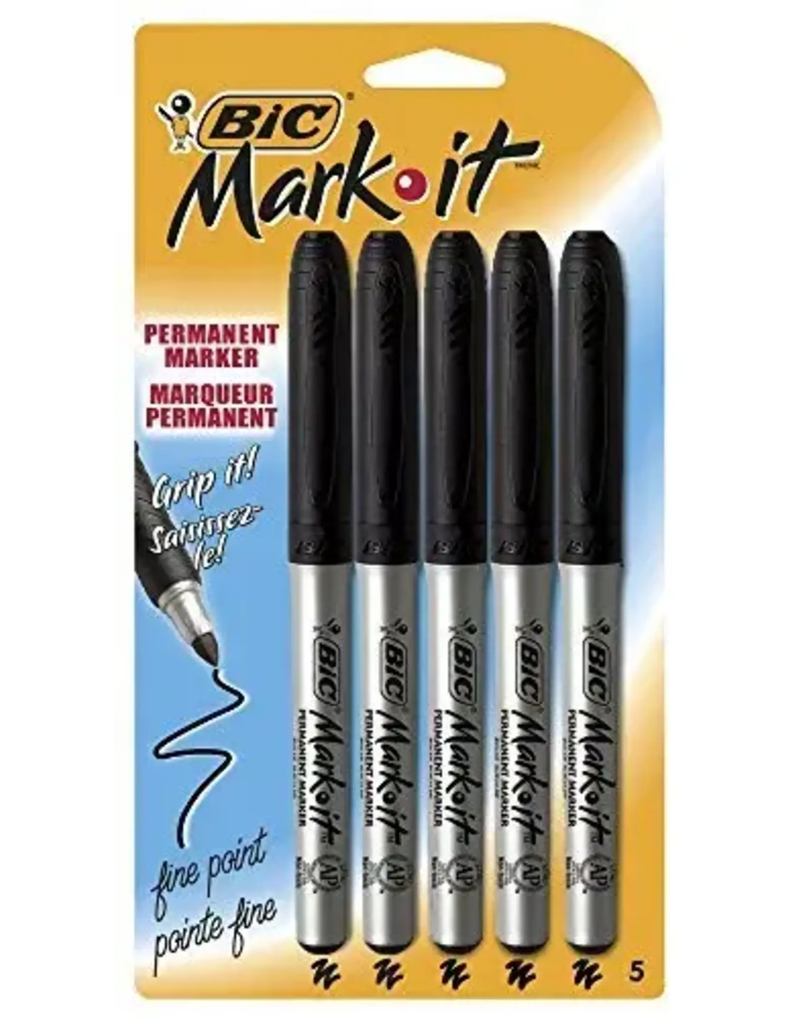 MARKER BIC  MARK IT - FINE POINT BLACK 5 PACK