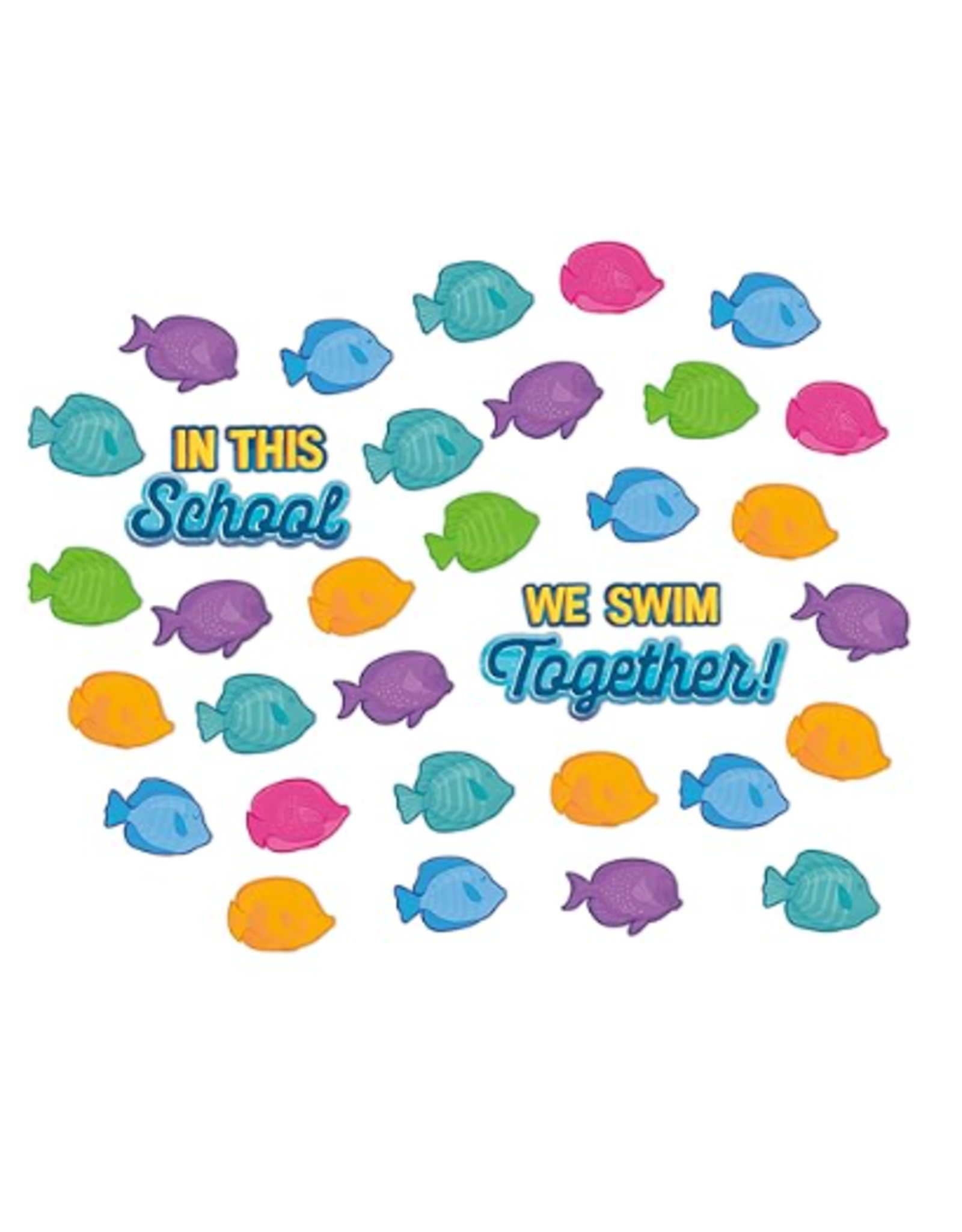 MINI BULLETIN BOARD SET IN THIS SCHOOL WE SWIM TOGETHER