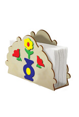 RANENU WOOD NAPKIN HOLDER WITH FLOWER KIT 6"W X 2" D X 6" H.