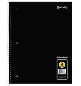 NOTEBOOK: 3 SUBJECT COLLEGE RULED 120 SHEETS - BLACK