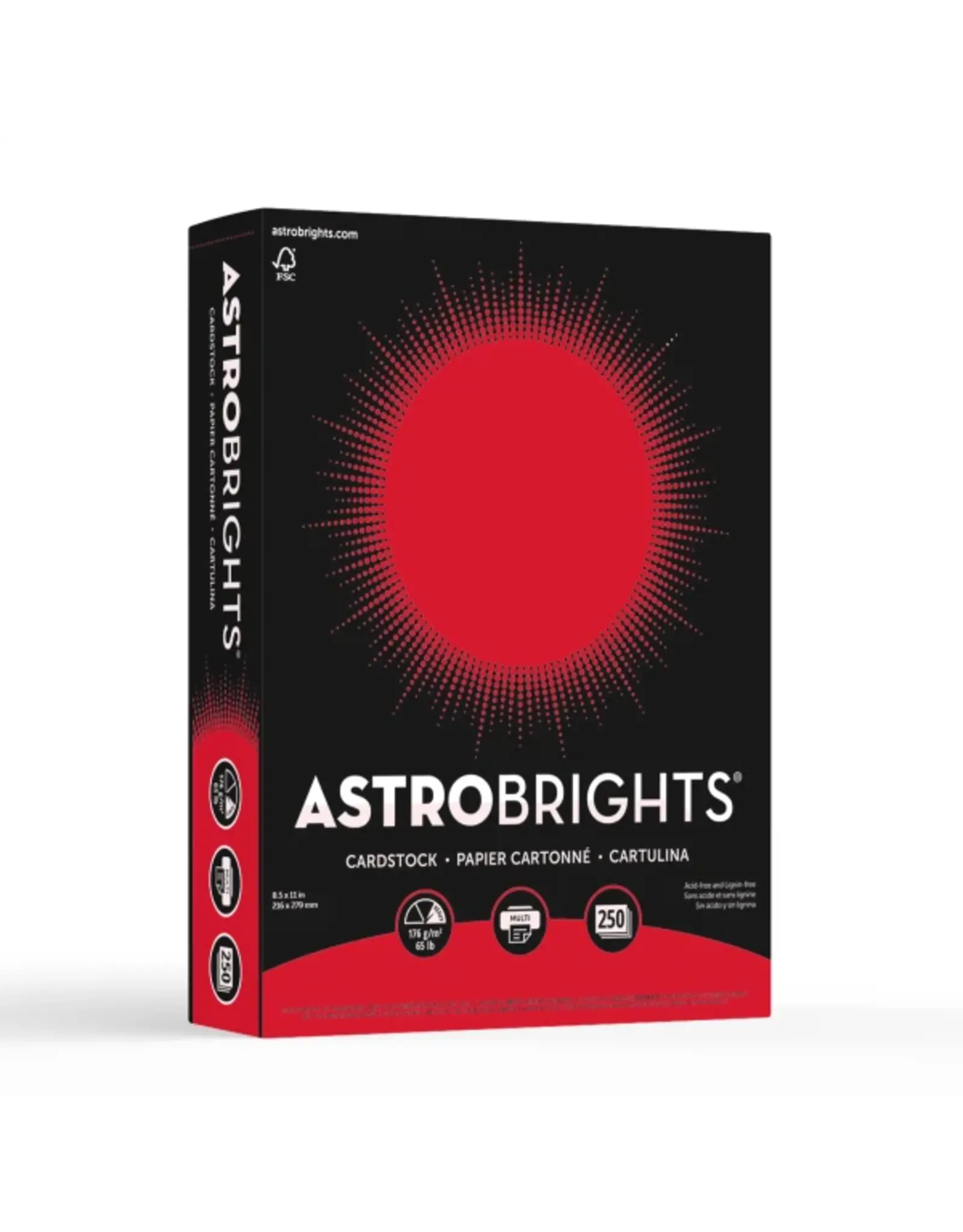 CARDSTOCK ASTROBRIGHT: 65LB 8½''x11''   RE ENTRY RED 250 sheets