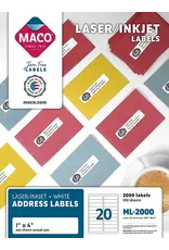 LABELS: MAILING, 20 PER SHEET WHITE  - 100 SHEETS