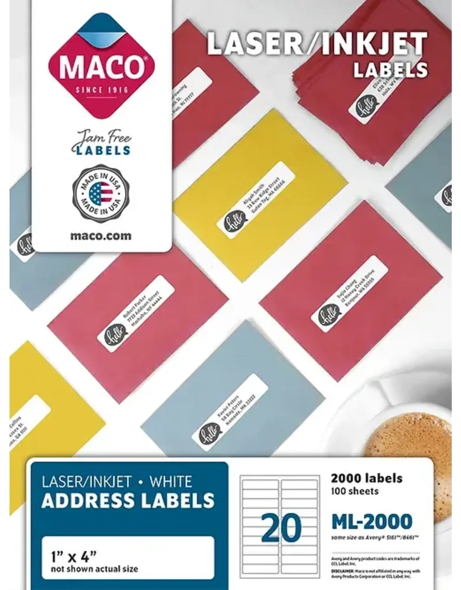 LABELS: MAILING, 20 PER SHEET WHITE  - 100 SHEETS