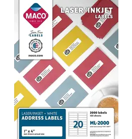 LABELS: MAILING, 20 PER SHEET WHITE  - 100 SHEETS