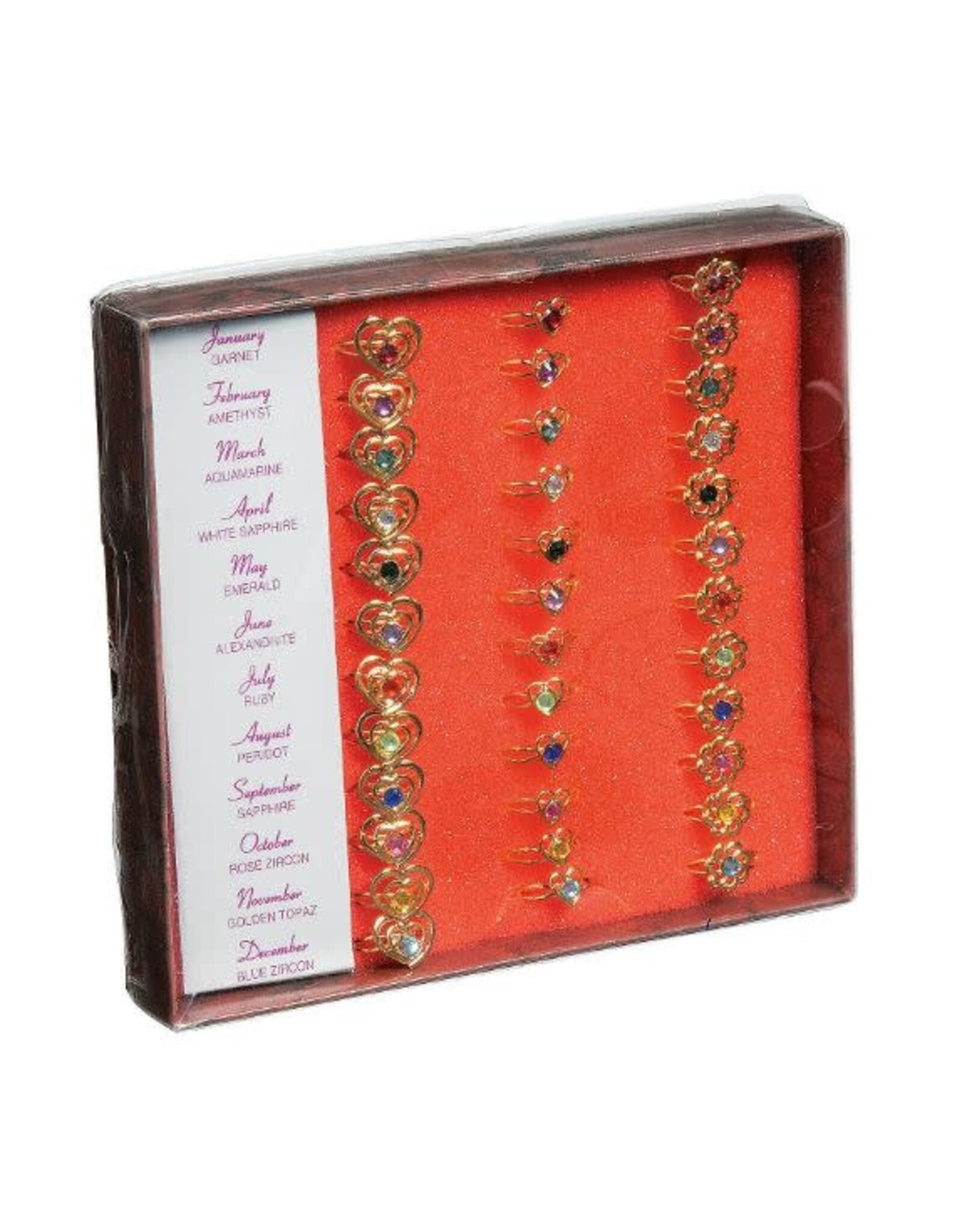 RING: HEART AND FLOWER BIRTHSTONE - 36 PACK
