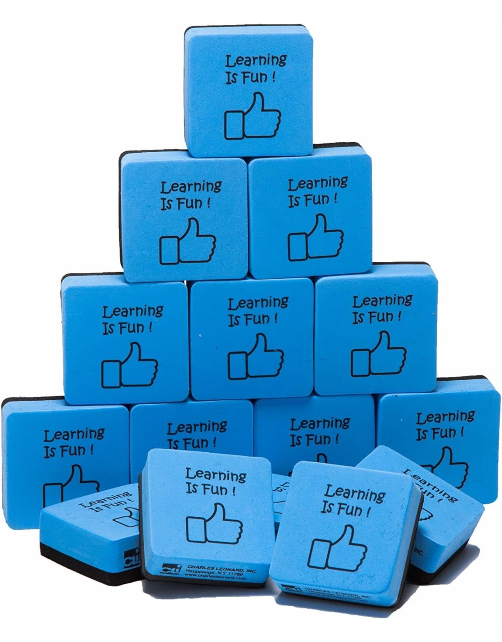 DRY BOARD ERASER - " LEARNING IS FUN "  2"X2" - 15 PACK