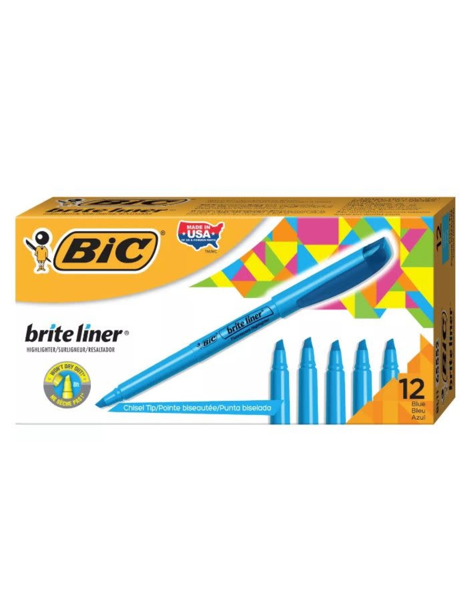BIC HIGHLIGHTER  BRITE LINER CHISEL TIP BLUE - 12 PACK