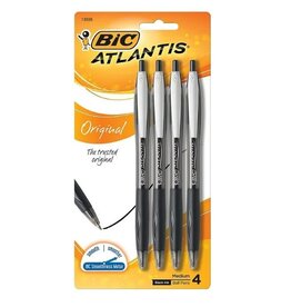 PENS:  BIC ATLANTIS RETRACTABLE,  BLACK - 4 PACK