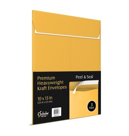 KRAFT ENVELOPES 10"x13" PEEL & STICK -  3 PACK