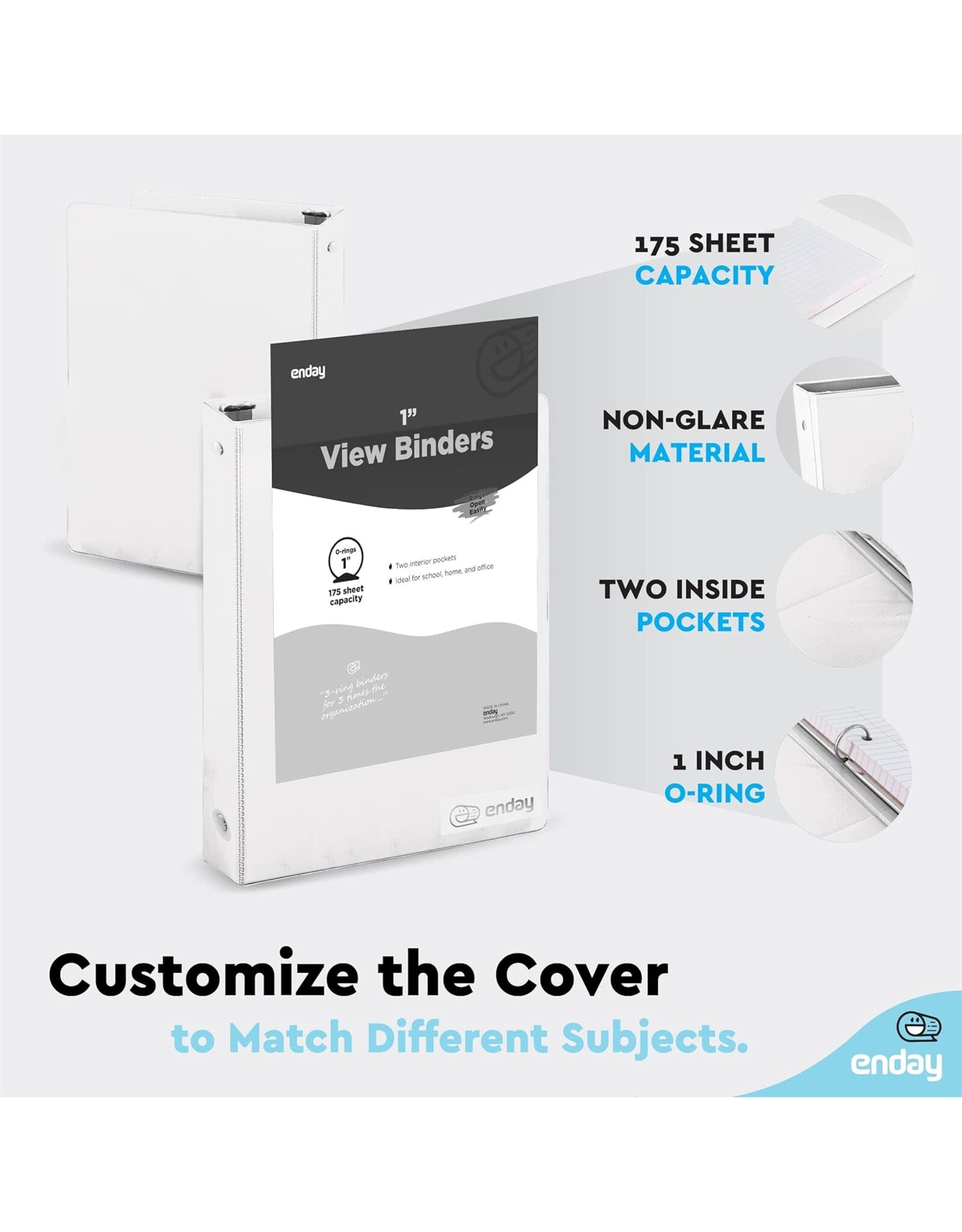 VIEW BINDER: 1" O-RING WITH 2 POCKETS - WHITE