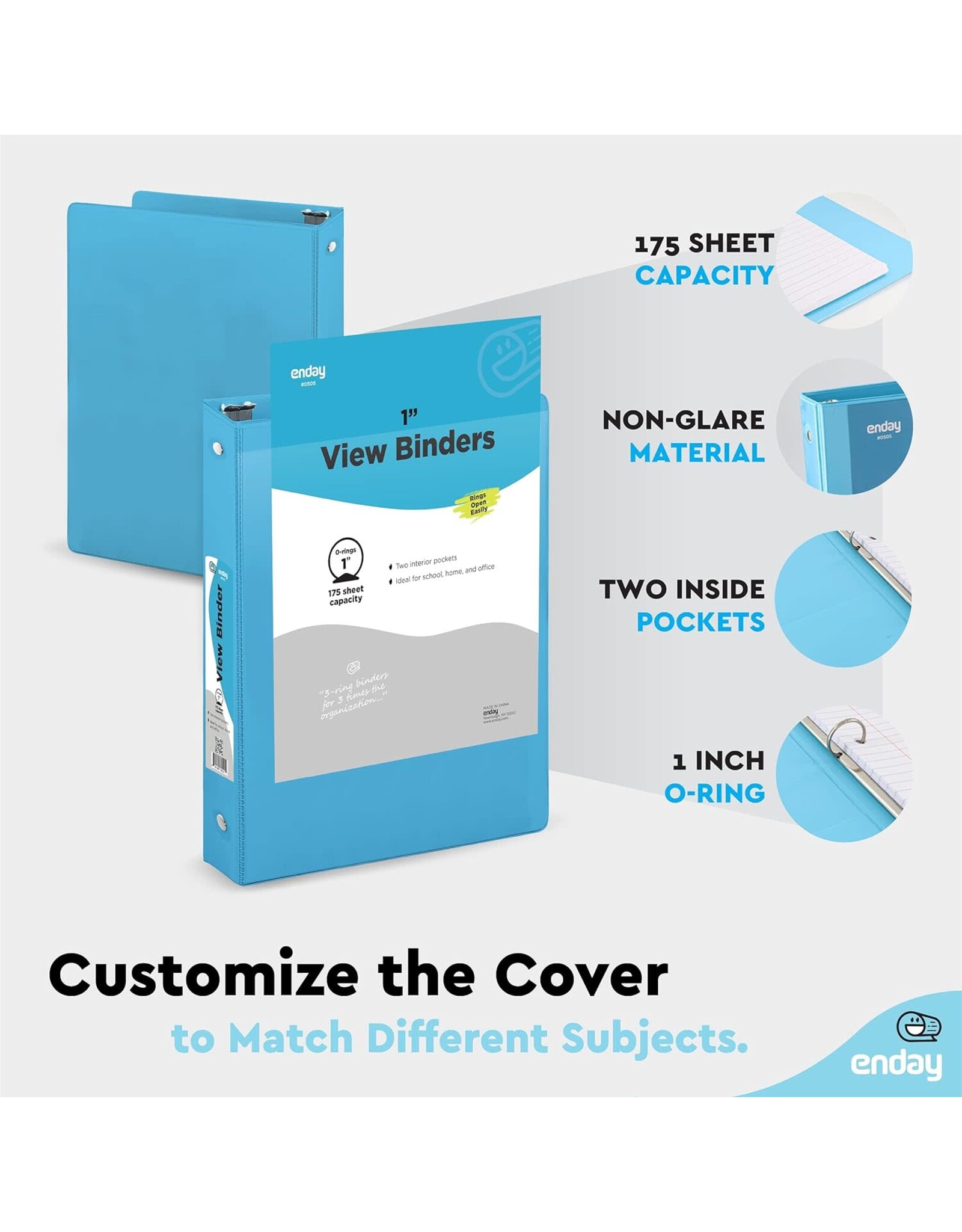 VIEW BINDER: 1" O-RING WITH 2 POCKETS - BLUE